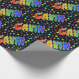 Papel De Regalo Nombre GAVIN con Arcoíris y Estrellas