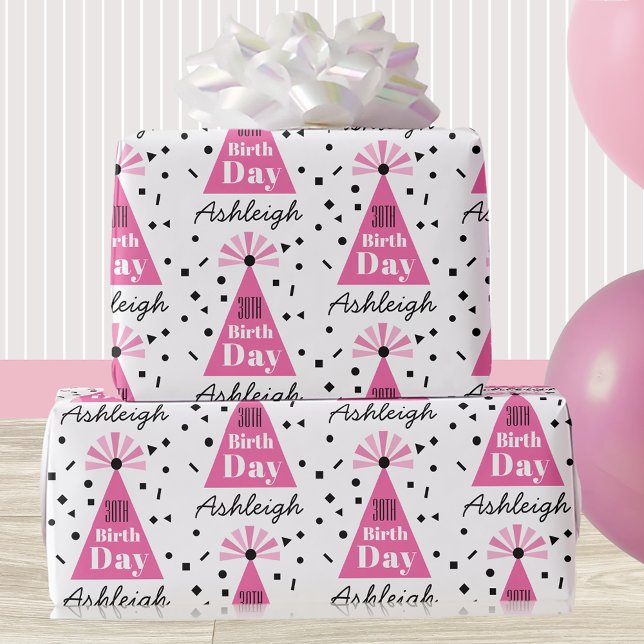 Papel De Regalo Nombre Gorra Fiesta Rosado 30 cumpleaños (Subido por el creador)