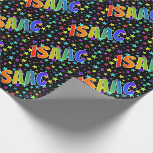 Papel De Regalo Nombre "ISAAC" del arco iris + Estrellas