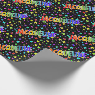 Papel De Regalo Nombre "JACQUELINE" de arcoíris + Estrellas