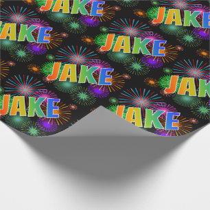 Papel De Regalo Nombre JAKE con arcoíris y fuegos artificiales