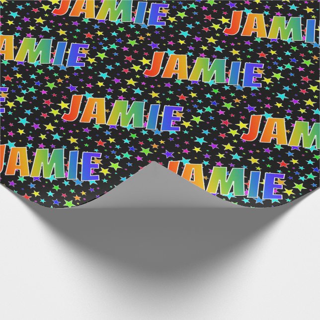 Papel De Regalo Nombre "JAMIE" del arco iris + Estrellas (Esquina)