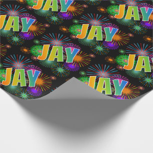 Papel De Regalo Nombre JAY con arcoíris + Fuegos artificiales