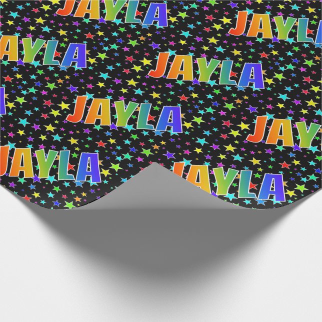 Papel De Regalo Nombre JAYLA con Arcoíris + Estrellas (Esquina)