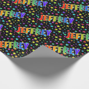 Papel De Regalo Nombre "JEFFREY" con Arcoíris + Estrellas