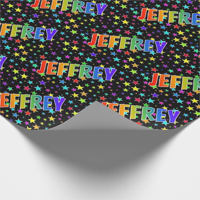 Papel De Regalo Nombre "JEFFREY" con Arcoíris + Estrellas (Esquina)