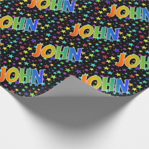 Papel De Regalo Nombre JOHN de arcoíris + Estrellas