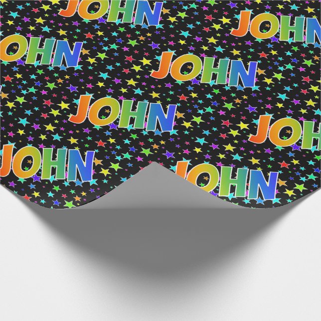 Papel De Regalo Nombre JOHN de arcoíris + Estrellas (Esquina)