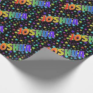 Papel De Regalo Nombre "JOSHUA" con Arcoíris + Estrellas