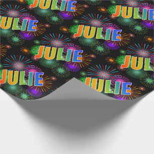 Papel De Regalo Nombre JULIE de arcoíris + Fuegos artificiales