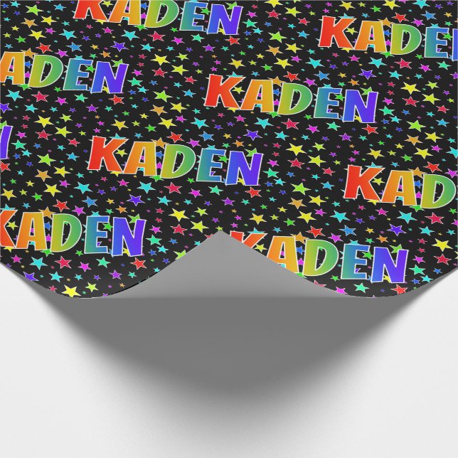 Papel De Regalo Nombre KADEN con arcoíris y estrellas (Esquina)