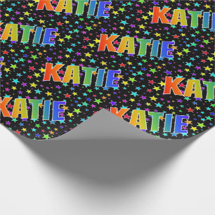 Papel De Regalo Nombre KATIE con arcoíris y estrellas