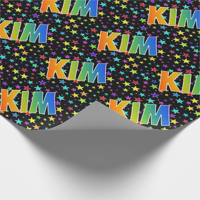 Papel De Regalo Nombre KIM de arcoíris + Estrellas (Esquina)