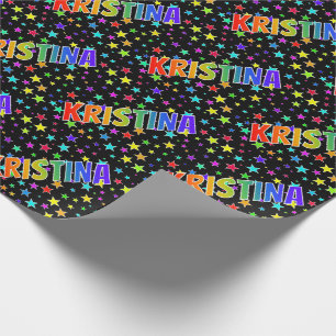 Papel De Regalo Nombre KRISTINA con Arcoíris + Estrellas