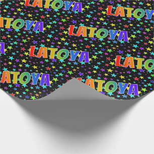 Papel De Regalo Nombre "LATOYA" con arcoíris + Estrellas