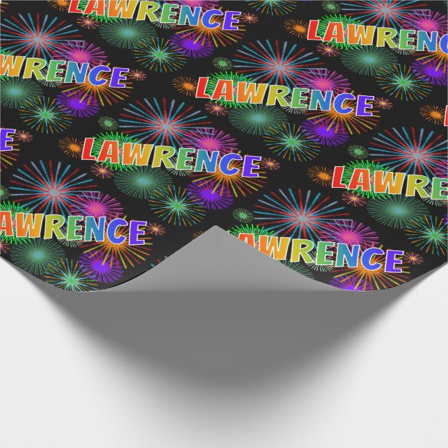 Papel De Regalo Nombre "LAWRENCE" de arcoíris + Fuegos artificiale (Esquina)