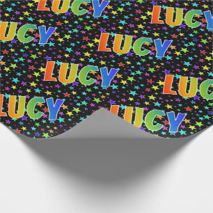Papel De Regalo Nombre "LUCY" del arco iris + Estrellas