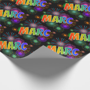 Papel De Regalo Nombre "MARC" con arcoíris + Fuegos artificiales
