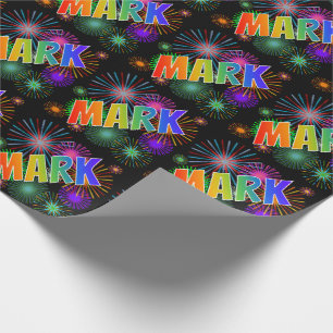Papel De Regalo Nombre MARK con arcoíris y fuegos artificiales