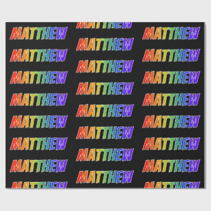 Papel De Regalo Nombre "MATTHEW" en arcoíris; Divertido y Colorido