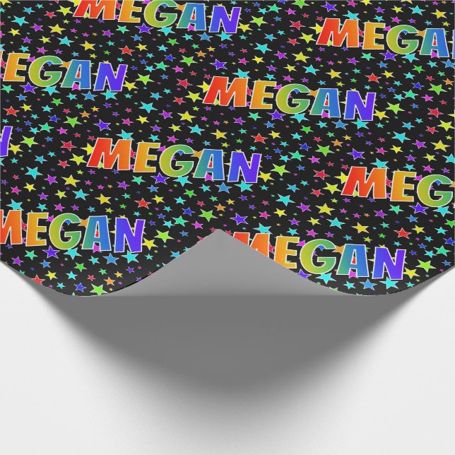 Papel De Regalo Nombre "MEGAN" de Arcoíris + Estrellas (Esquina)