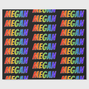 Papel De Regalo Nombre "MEGAN" en arcoíris; Divertido y Colorido