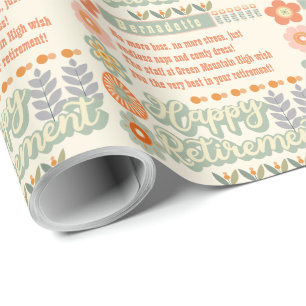 Papel De Regalo Nombre Mensaje de texto Retro Vintage Daisy Retire