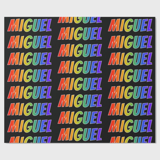 Papel De Regalo Nombre "MIGUEL" del arco iris; Diversión y (Superficie plana)