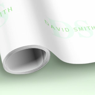 Papel De Regalo Nombre moderno y monograma Verde y blanco