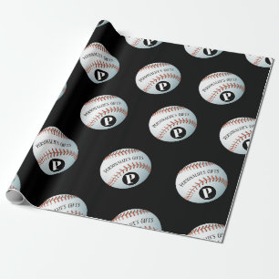 Papel De Regalo Nombre Monograma del Personalizado de béisbol