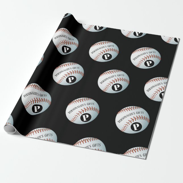 Papel De Regalo Nombre Monograma del Personalizado de béisbol (Desenrollado)