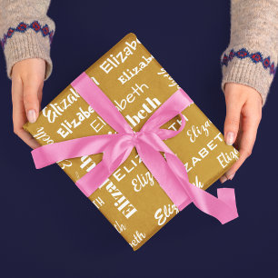 Papel De Regalo Nombre Monograma inicial Oro blanco regalo persona