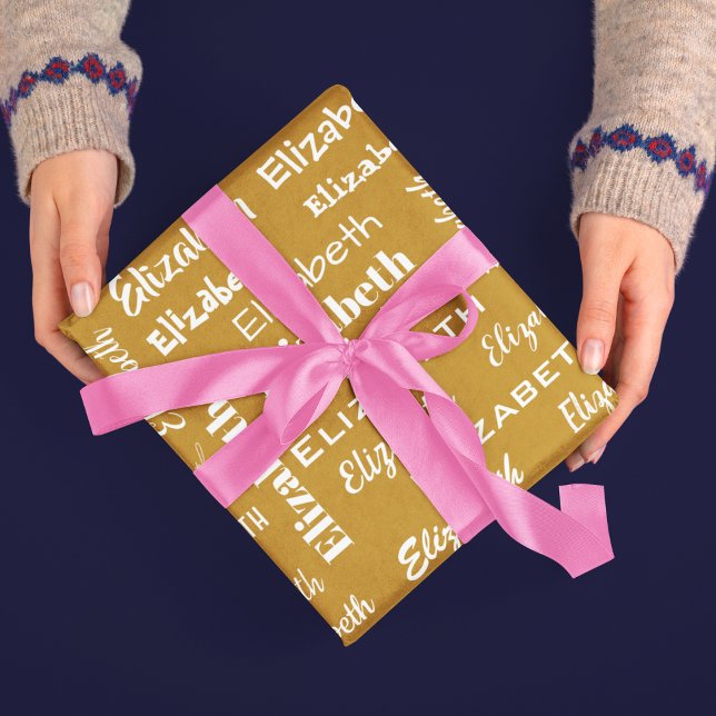Papel De Regalo Nombre Monograma inicial Oro blanco regalo persona (Name Initial Monogram Gold White Personalized Gift Wrapping Paper)