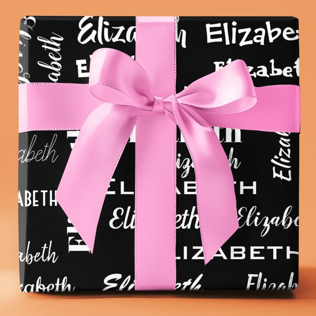 Papel De Regalo Nombre Monograma inicial Regalo personalizado negr (Name Initial Monogram black Personalized Gift Wrapping Paper)