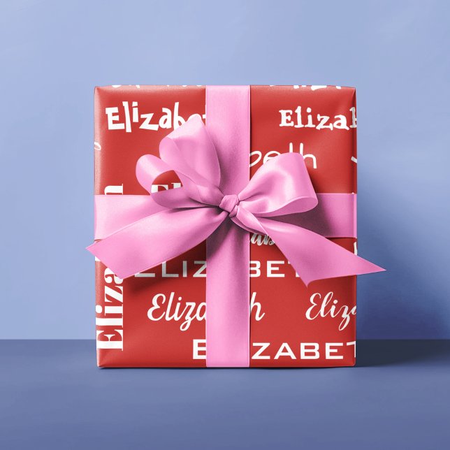 Papel De Regalo Nombre Monograma inicial regalo personalizado rojo (Name Initial Monogram Red Personalized Gift Wrapping Paper)