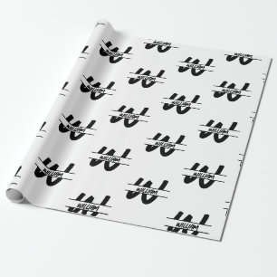Papel De Regalo Nombre Monogramado Blanco y Negro Escrito A Mano