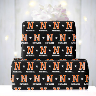 Papel De Regalo Nombre monogramado Estrella Naranja Personalizado 