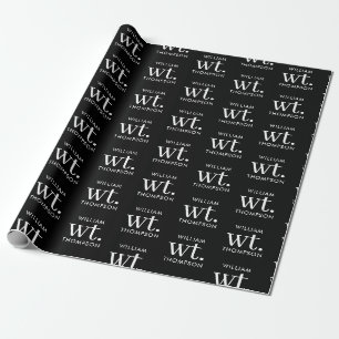 Papel De Regalo Nombre monogramado mínimo moderno en blanco y negr
