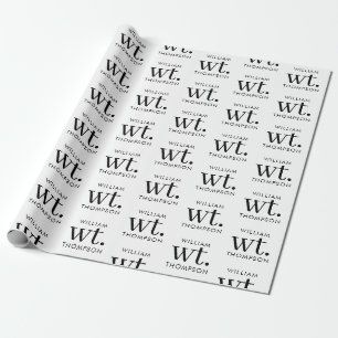 Papel De Regalo Nombre monogramado mínimo moderno en blanco y negr
