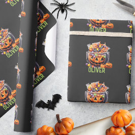 Papel De Regalo Nombre Naranja Cute Tratamientos de Halloween de C