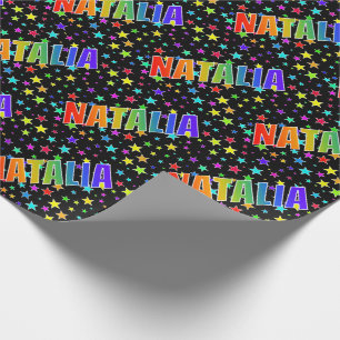Papel De Regalo Nombre "NATALIA" Arcoíris + Estrellas
