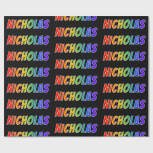 Papel De Regalo Nombre "NICHOLAS" Arcoíris; Divertido y Colorido