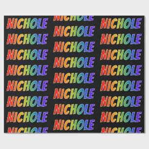 Papel De Regalo Nombre "NICHOLE" Arcoíris; Divertido y Colorido