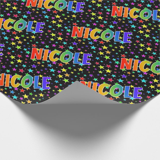 Papel De Regalo Nombre "NICOLE" Arcoíris + Estrellas (Esquina)