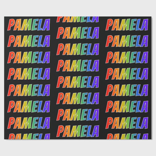 Papel De Regalo Nombre "PAMELA" del arco iris; Diversión y (Superficie plana)