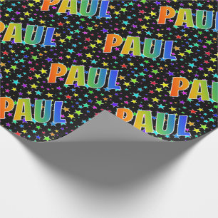 Papel De Regalo Nombre PAUL de arcoíris + Estrellas