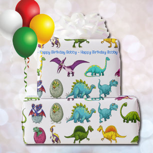Papel De Regalo Nombre personal de Dinosaur Happy Birthday