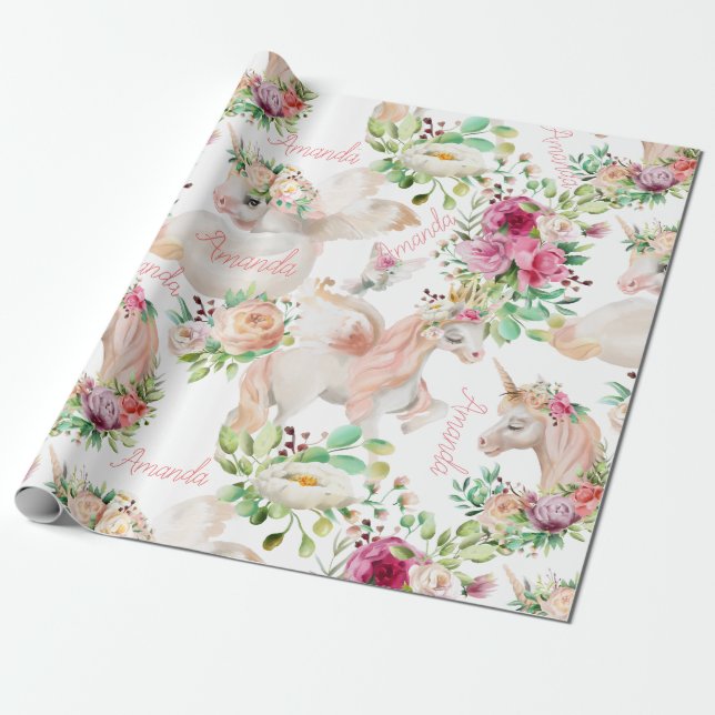 Papel De Regalo Nombre Personalizado Amante Unicornio Bonito (Desenrollado)