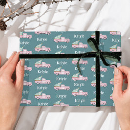 Papel De Regalo Nombre personalizado Árbol de Navidad Camión de ép
