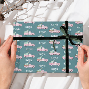 Papel De Regalo Nombre personalizado Árbol de Navidad Camión de ép